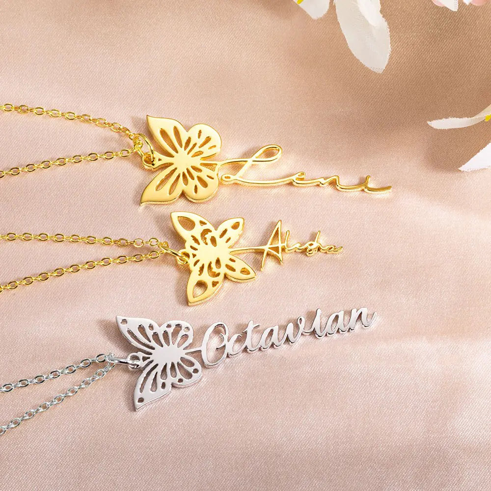 Custom Dainty Birth Butterfly Name Necklace, Birthday/Bridesmaid/Mother's Day Gift for Mom/Wife/Family/Best Friends