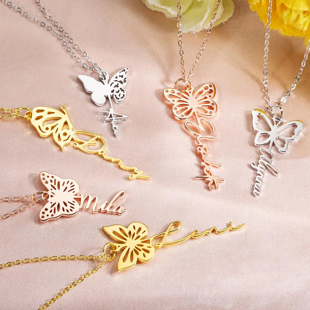 Custom Dainty Birth Butterfly Name Necklace, Birthday/Bridesmaid/Mother's Day Gift for Mom/Wife/Family/Best Friends