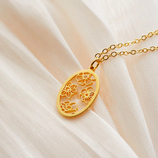 Birth Flower Necklace, Engraved Birth Flower Necklace, Bridal Shower Gift, Bridal Party Gift, Gift For Her, Best Friend Birthday Gift