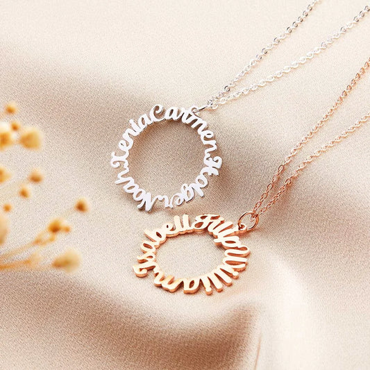Personalized Name Vintage Circle Necklace, Custom Multiple Name Necklace, Mom Necklace, Women's Jewelry, Birthday Gift, Gift for Mom/Wife/Girlfriend