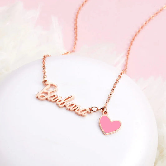Personalized Name Necklace with Pink Heart, Pink Doll Name Necklace, Sterling Silver 925 Women's Jewelry, Birthday/Anniversary Gift for Her/Lover/Friends