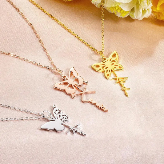 Custom Dainty Birth Butterfly Name Necklace, Birthday/Bridesmaid/Mother's Day Gift for Mom/Wife/Family/Best Friends