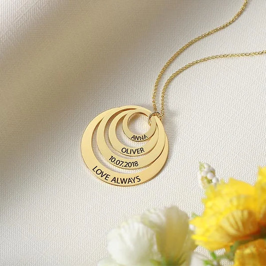 Engraved Family Stacked 1-5 Circles Necklace - Glamour