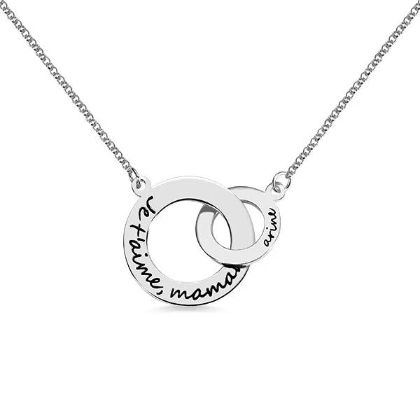 Engraved Interlocking Circle Necklace Sterling Silver - Glamour