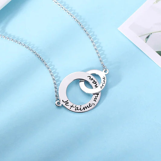Engraved Interlocking Circle Necklace Sterling Silver - Glamour