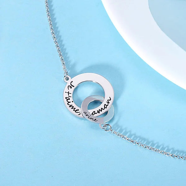 Engraved Interlocking Circle Necklace Sterling Silver - Glamour