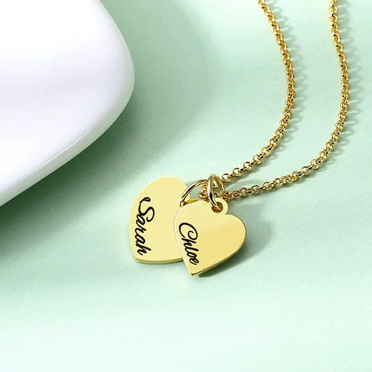 Personalized Double Hearts Charm Necklace - Glamour