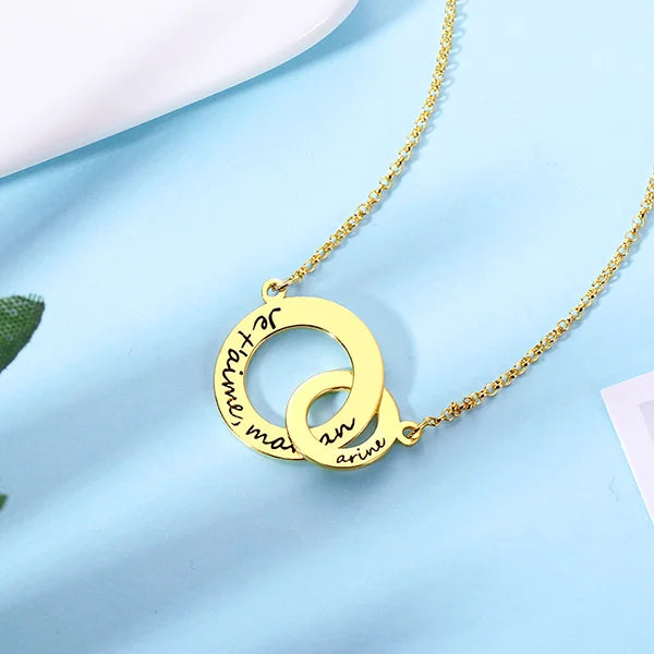 Engraved Interlocking Circle Necklace Sterling Silver - Glamour