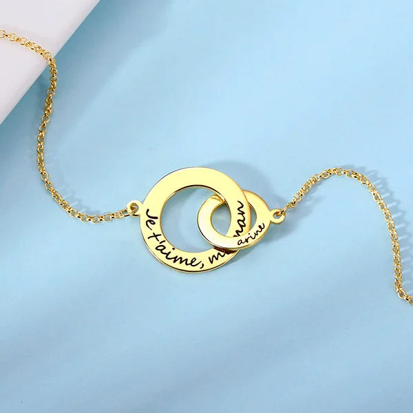 Engraved Interlocking Circle Necklace Sterling Silver - Glamour