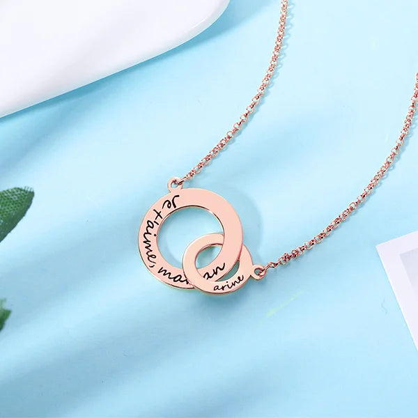 Engraved Interlocking Circle Necklace Sterling Silver - Glamour
