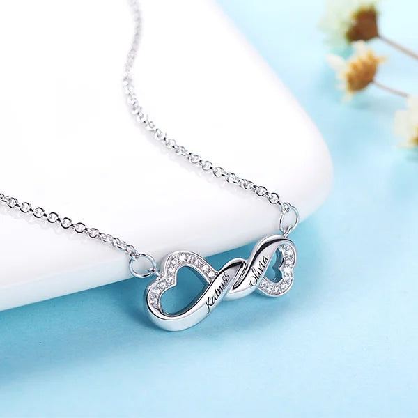 Engraved Infinity Double Heart Name Necklace - Glamour