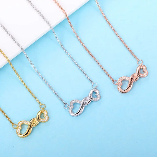 Engraved Infinity Double Heart Name Necklace - Glamour