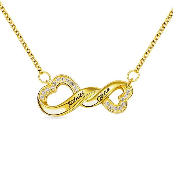 Engraved Infinity Double Heart Name Necklace - Glamour