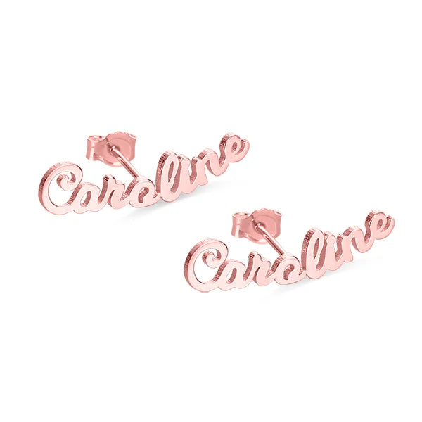 Personalized Name Stud Earrings for Her in Silver - Glamour