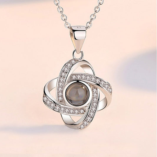 Lucky Four Leaf Projection Necklace & 100 Languages Photo for Her - Glamour