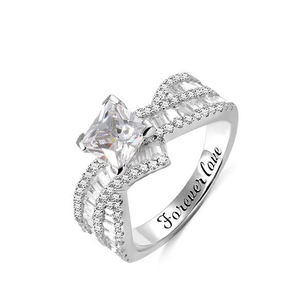 Engraved Princess Cut Gem Promise Ring for Her in Silver - Glamour