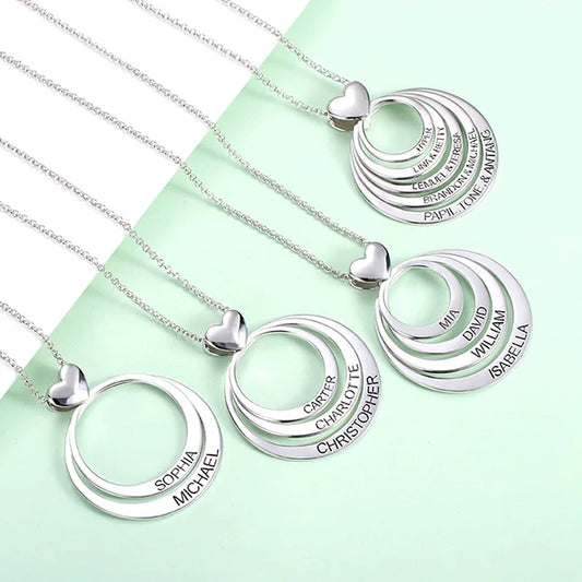 Personalized Family Stacked Circles Heart Necklace - Glamour