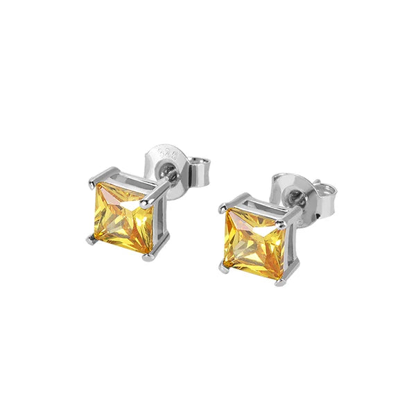 Personalized Square Birthstone Stud Earrings - Glamour