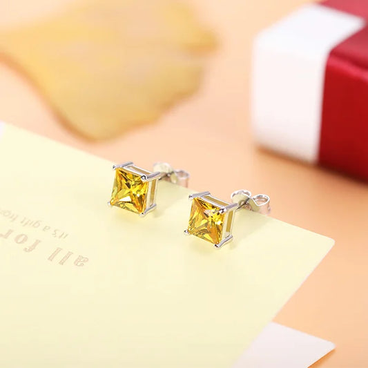 Personalized Square Birthstone Stud Earrings - Glamour