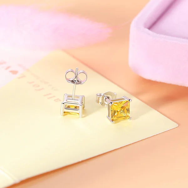 Personalized Square Birthstone Stud Earrings - Glamour