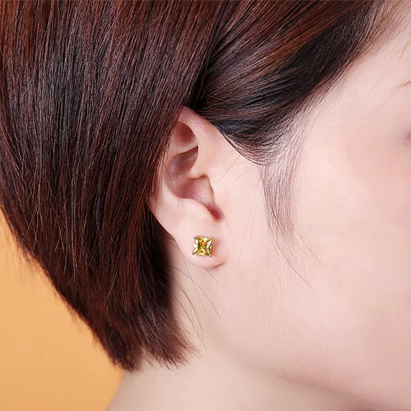 Personalized Square Birthstone Stud Earrings - Glamour