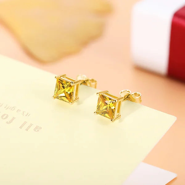 Personalized Square Birthstone Stud Earrings - Glamour