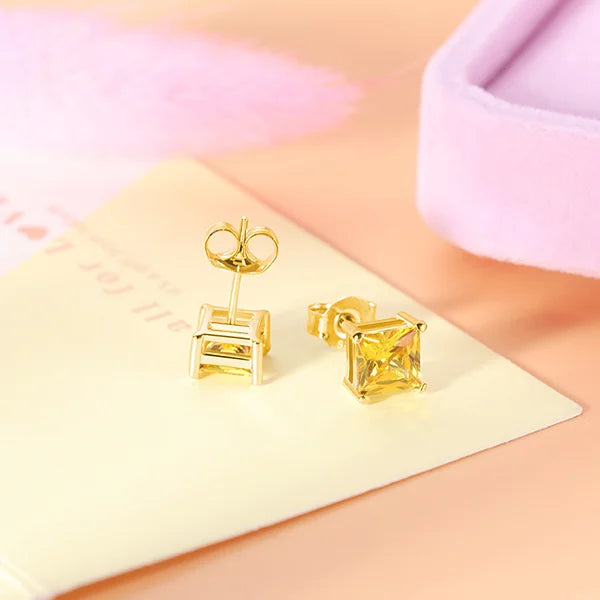 Personalized Square Birthstone Stud Earrings - Glamour