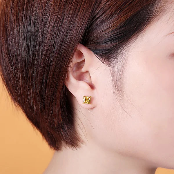 Personalized Square Birthstone Stud Earrings - Glamour