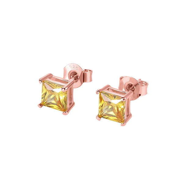 Personalized Square Birthstone Stud Earrings - Glamour