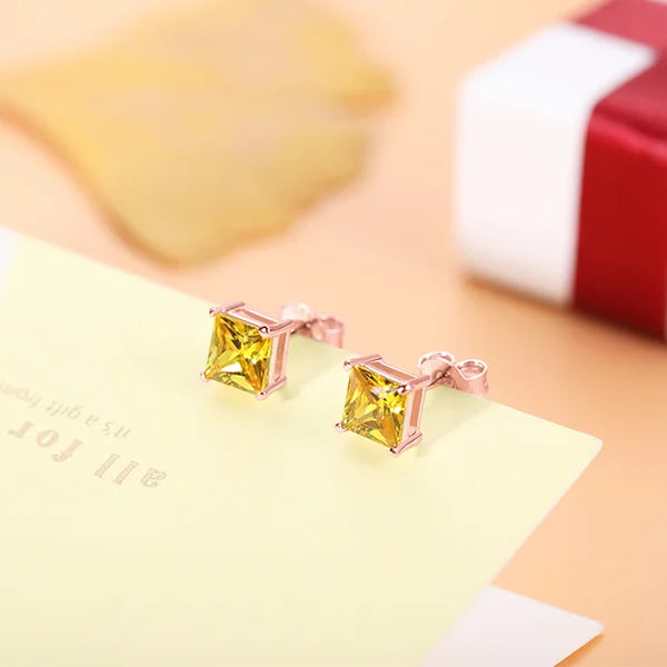 Personalized Square Birthstone Stud Earrings - Glamour