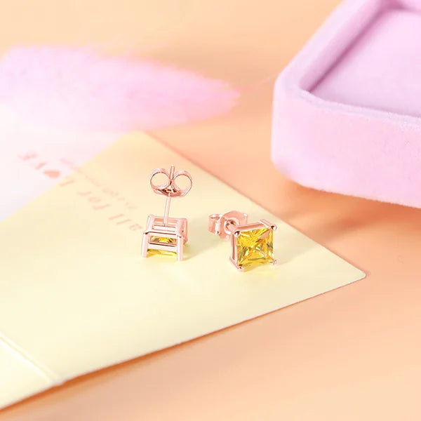 Personalized Square Birthstone Stud Earrings - Glamour