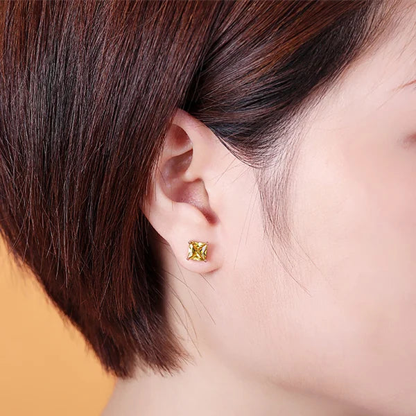 Personalized Square Birthstone Stud Earrings - Glamour