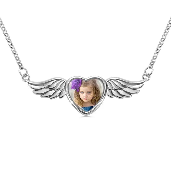 Personalized Photo Angel Wing Necklace in Sterling Silver - Glamour
