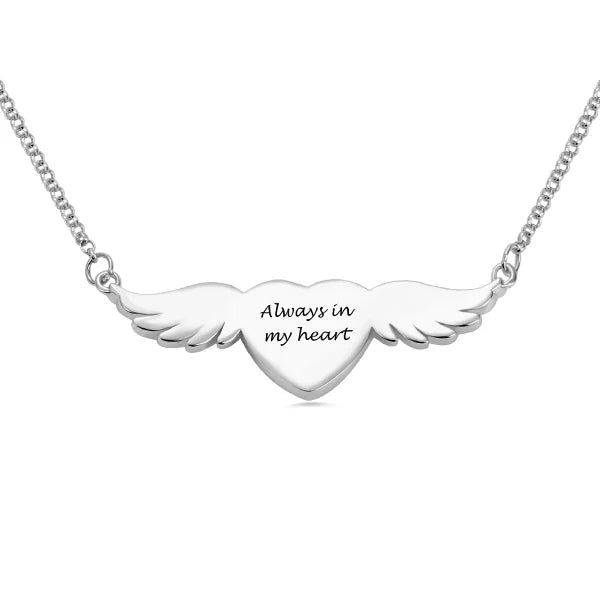 Personalized Photo Angel Wing Necklace in Sterling Silver - Glamour