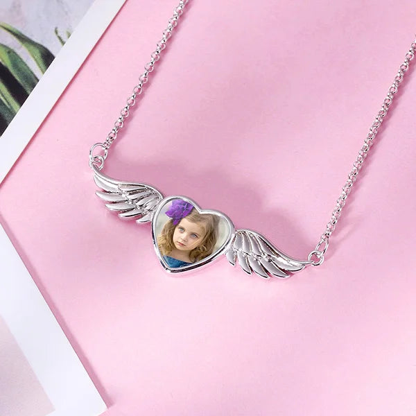 Personalized Photo Angel Wing Necklace in Sterling Silver - Glamour
