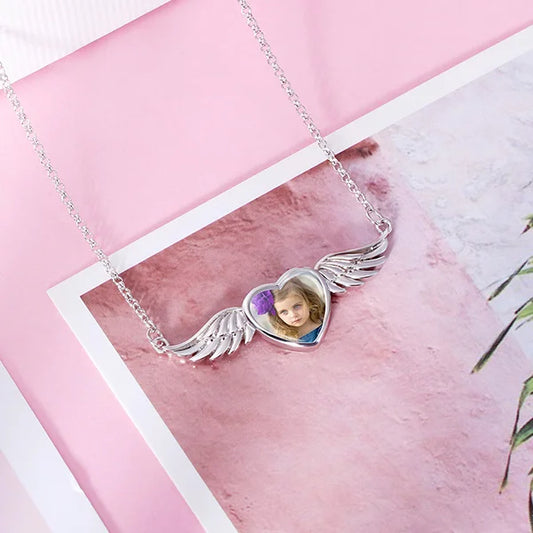 Personalized Photo Angel Wing Necklace in Sterling Silver - Glamour