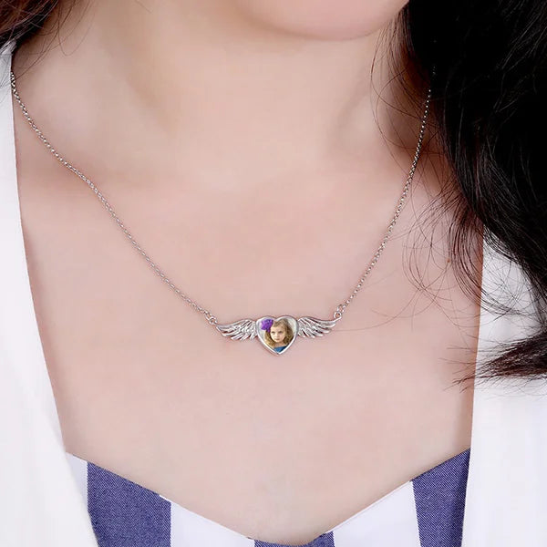 Personalized Photo Angel Wing Necklace in Sterling Silver - Glamour
