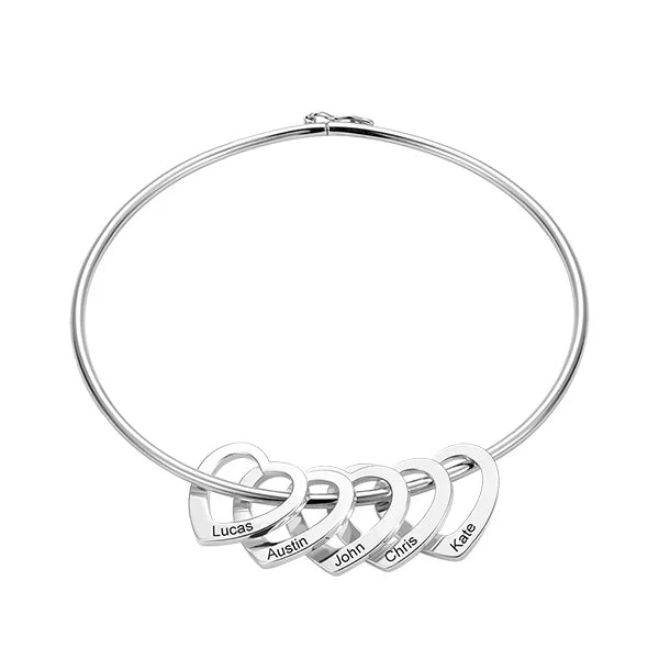 Personalized Heart Pendant Bangle Bracelet - Glamour