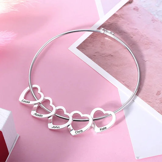 Personalized Heart Pendant Bangle Bracelet - Glamour