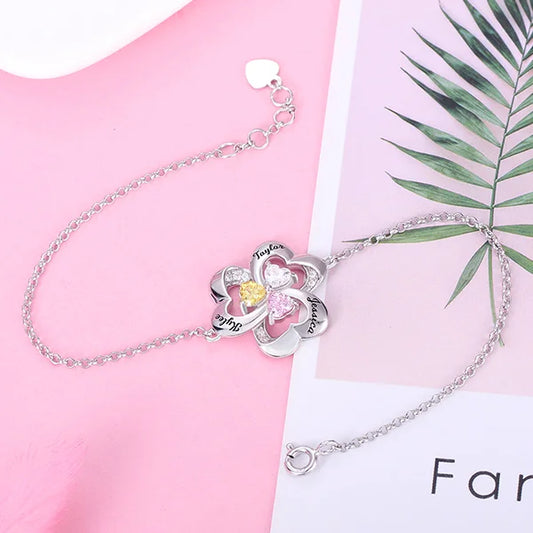 Personalized Three Heart Birthstone Bracelet - Glamour