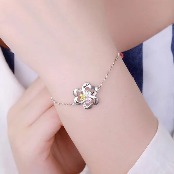Personalized Three Heart Birthstone Bracelet - Glamour