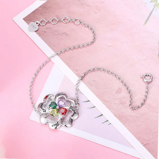 Personalized Four Heart Birthstone Bracelet - Glamour