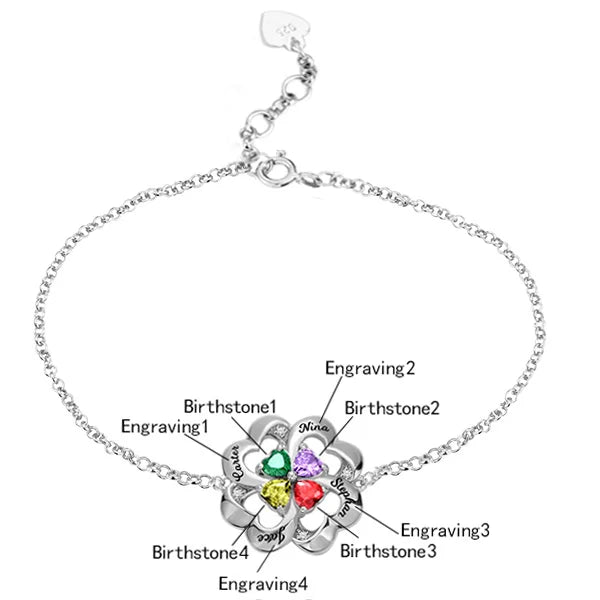 Personalized Four Heart Birthstone Bracelet - Glamour