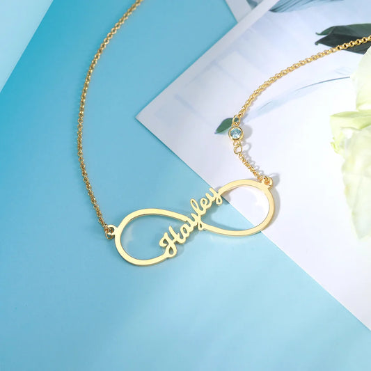 Custom Single Name Infinity Necklace with Birthstone - Glamour