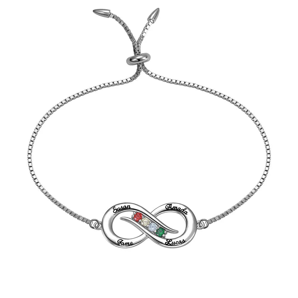 Personalized Infinity 4 names Bracelet with Birthstones - Glamour
