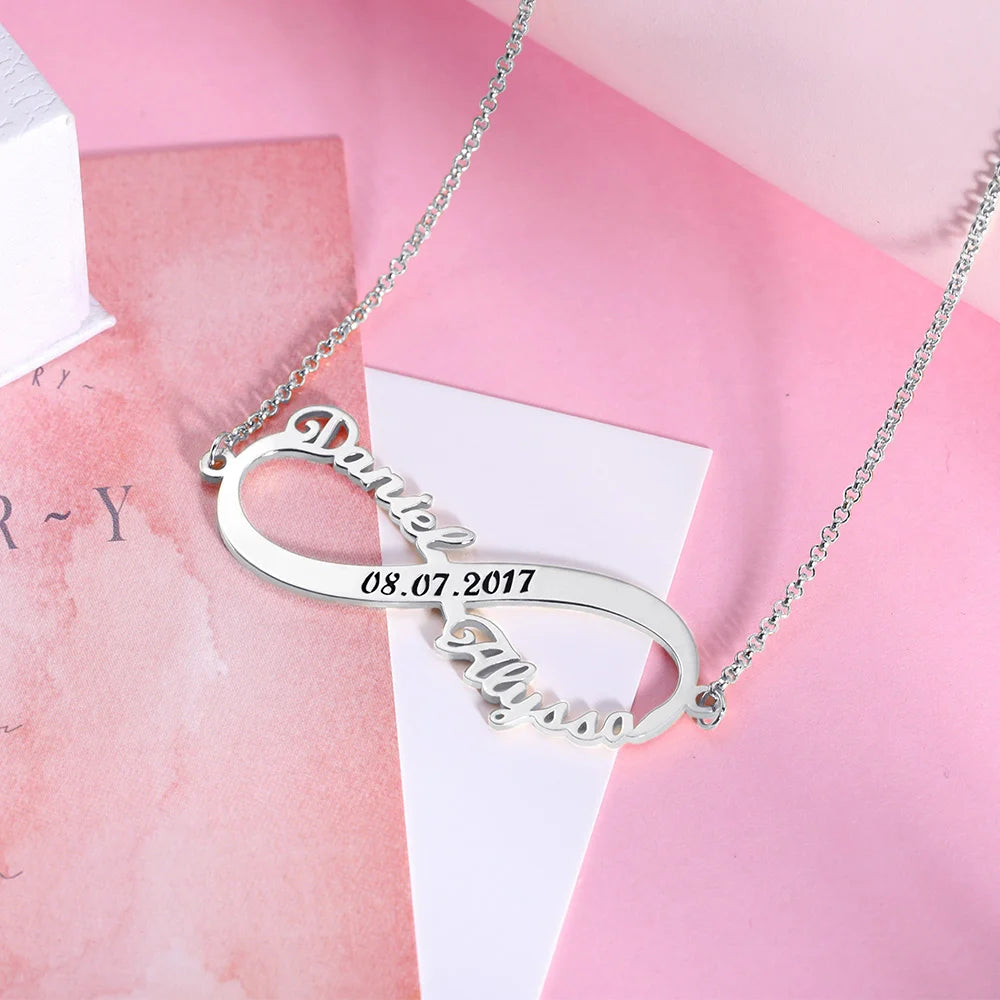 Custom 2 Names Infinity Necklace with Date - Glamour