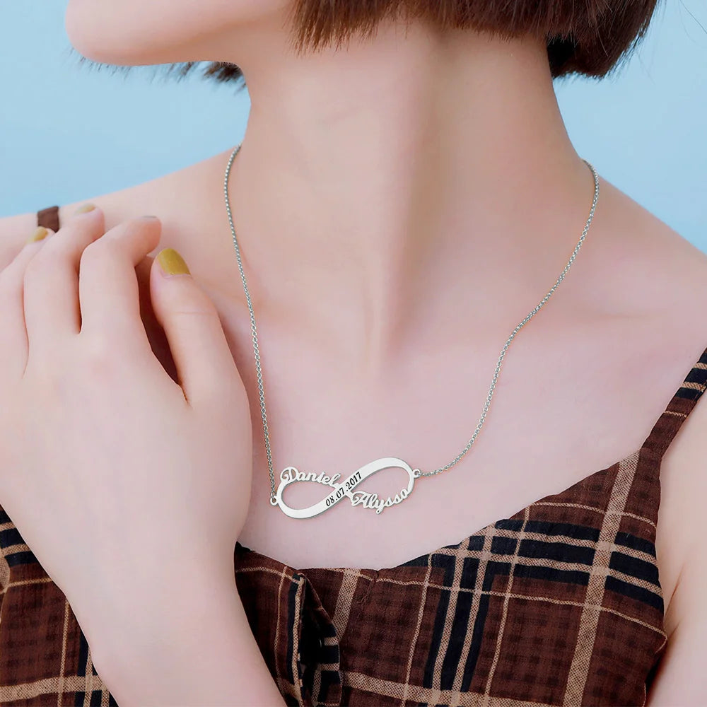 Custom 2 Names Infinity Necklace with Date - Glamour