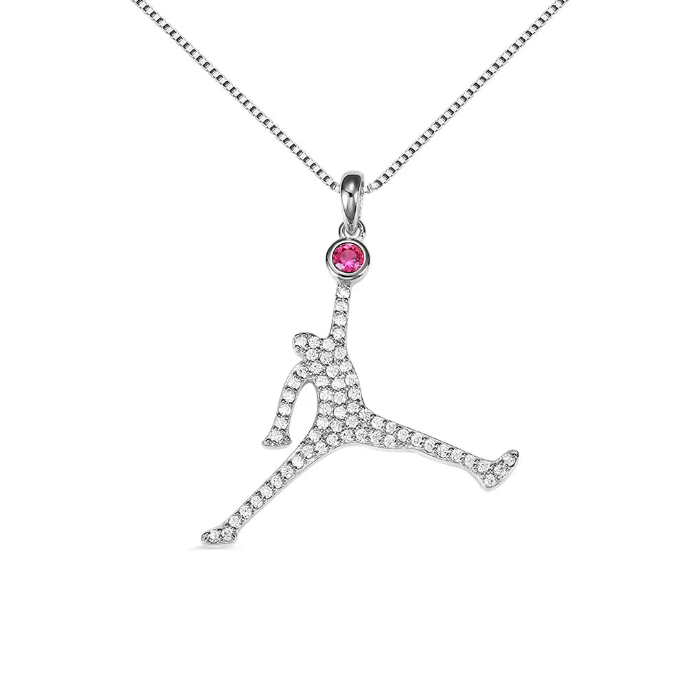 Personalized Basketball Dunk Necklace with Birthstone In Silver - Glamour