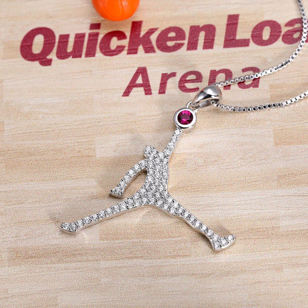 Personalized Basketball Dunk Necklace with Birthstone In Silver - Glamour