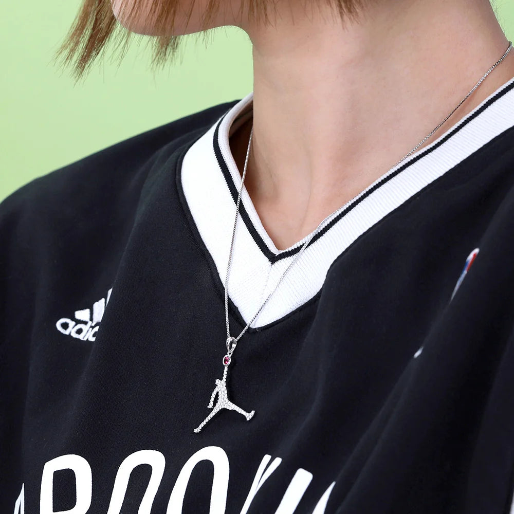 Personalized Basketball Dunk Necklace with Birthstone In Silver - Glamour